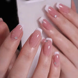 Qfdian  24Pcs Short Square False Nails Simple French Fake Nails Press on Nails Full Cover Nail Tips Detachable DIY Manicure