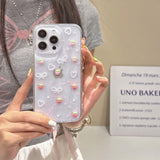 Qfdian Transparent Strawberry Pearl Bow Soft Phone Case for iPhone 16 Pro Max Fundas Cover for iPhone 11 12 13 14 15 Pro Max Back Cover