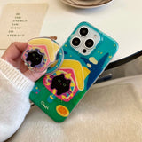 Qfdian Cartoon black cat house magnetic stand holder cute shell for iphone 14promax 15pro 16 14 13 15 pro max 13pro 16pro  phone case