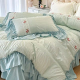 Qfdian Lace Bedding Set for Girls, Princess Duvet Cover with Sheet, Soft Washed Cotton, French Romantic Home Textiles, Elegant and Soft