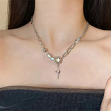 Qfdian  Kpop Vintage Goth Punk Heart Pendant Chain Pearl Metal Necklace For Women Collares Aesthetic Grunge EMO Jewelry Y2K Accessories