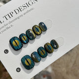Qfdian  10Pcs Short Squoval False Nails with Mysterious Devil Eye Star Press on Nails Glitter Cat Eye Handmade Fake Nails Ins Spicy Girl