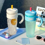 Qfdian  1100ML Large Capacity Plastic Straw Cup Summer Simple Office Ice Cup Water Bottle With Handle Portable Leak-proof Water Cup