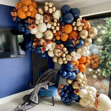 Qfdian  Retro Orange Navy Blue Balloon Garland Arch Kit White Sand Gold Fall Autumn Balloons Thanksgiving Graduation Decoration Birthday