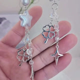 Qfdian 3D Star Clover Beaded Charm Phone Pendant Crystal Wristband Keychain Bracelet Lanyard Cord