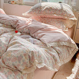 Qfdian  INS Princess Bedding Set New Soft Wrinkled Double-layer Bed Flat Sheet Twin Queen Size Duvet Set Pillowcase Bed Linens