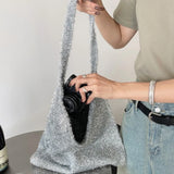 Qfdian Korean Streetwear Fluffy Shoulder Bags Fashion Y2k Aesthetic Vintage Women's Handbags Casual All Match Ins Underarm Bag Trendy
