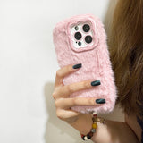 Qfdian New Stand Lens Frame Solid Color Plush Case for iPhone 16 15 14 13 12 11 Pro Max