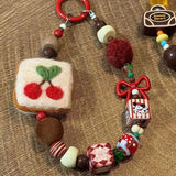 Qfdian  Cute Cookies Mobile Phone Chain,Wool Felt Pendant Lanyard Charm Strap Wrist Bead Hanging,for Camera Bag Pendant Lanyards