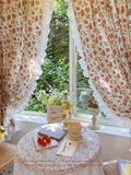 Qfdian  American Ruffled Edge Curtains, Lace French Countryside Style Printed Rose Bedrooms, Ins Style Bay Windows, Screen Curtains,