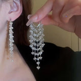 Qfdian  Fashion Shine Glamour Crystal Temperament Earrings Long Flash Temperament Elegant Fashion Trendy Luxury Jewelry