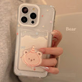 Qfdian Cute cartoon bear card bag shell for iphone 11 15pro 13 15 12pro 15promax 14pro 14 pro max colorful stars transaprent phone case