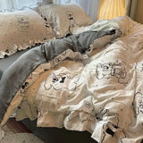 Qfdian Korean Princess Duvet Cover Set Skin Friendly Wash Cotton Bedding Set Of Four Pieces Lace Bedin Set Bed Sheets Comforter Cover