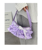 Qfdian Women All Match Fashion Office Lady Handbags Fairy Ruffled Bow Y2k Aesthetic Shoulder Bags Causal Vintage Elegant Underarm Bag