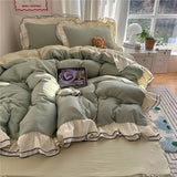 Qfdian  3/4Pcs Korean Princess Style Ruffles Bedding Set Skin-friendly Soft Duvet Cover Set Bed Sheet Or Bed Skirt Pillowcases