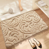 Qfdian  European Plant Bath Mat Thick Flocked Microfiber Bathroom Rug Strong Water Absorption Non-slip Foot Mat Carpet
