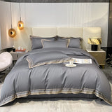 Qfdian Premium 1000TC Egyptian Cotton Luxury Gold Embroidery Hotel Style Bedding Set Duvet Cover Flat/Fitted Bed Sheet Pillowcases 4Pcs