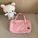 Qfdian Pu Leather Girls All Match Top-Handle Bags Preppy Sweet Y2k Women Jk Bag Japanese Kawaii Cute Embroidery Handbags Streetwear