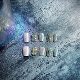 Qfdian Aurora Handmade Press on Nails Fairy Aurora Glitter Fake Nails with Diamond Cat's Eye Ballerina Wear Nail Rewearable Finger Tips