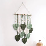 Qfdian  Nordic Woven Leaf Design Wall Hanging Tapestry Tassel Pendant Bedroom Background Wall Hanging Wall Carpet Room Decoration