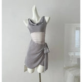 Qfdian  Summer Lady French Elegant Y2k Sexy Irregular Suspended Mini Dress Fashiona Unique Versatile Women Sleeveless Short Party Dress