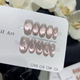 Qfdian  10Pcs Crystal Cat Eye Press on Nails Star Glitter Nail Creme Ballet Delicate Bowknot False Nails Sweet French Almond Fake Nails