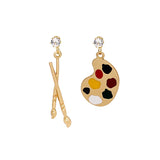 Qfdian  Earrings Paintbrush Palette Asymmetrical Vintage Artistic Post Lightweight Unique for Creative Daily Party Gift Women