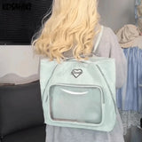 Qfdian Transparent Fashion Heart Tote Bag All Match Simple Y2k Aesthetic Women Handbags Vintage Casual High-capacity Shoulder Ita Bags