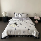 Qfdian Luxury Organic Bamboo Soft Silky Printing Bedding Set Single Double Queen King Size Duvet Cover Flat/Fitted Bed Sheet Pillowcase