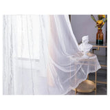 Qfdian  Modern Simple Luxury White Striped Study Embroidered Balcony Solid Color Curtains for Living Dining Room Bedroom Windows Door
