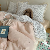 Qfdian  Ins Bedding Set Princess Floral Lace Simple 4pcs Bedding for Girls Woman Quilt Cover Sheet And Pillowcase Spring Home Textiles