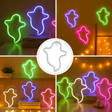 Qfdian  Halloween Ghost Shaped LED Neon Light USB Rechargeable Battery Powered Night Lamp for Wall Window Door Decor Romantic Atmosphere