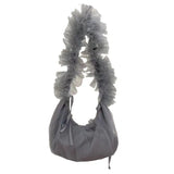 Sweet Y2k Aesthetic Drawstring Pleated Crossbody Bag Vintage Simple All Match Shoulder Bags Casual Ruffled Gauze Women Handbags