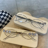 2024 Rhinestone Diamonds Sunglasses Bling Eyeglasses Frames Clear Lens Small Round Women Men Metal Retro Diamond Frame Gifts