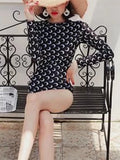Qfdian  Women's Backless Hollowed Out One-Piece Swimsuit Summer Streetwear Y2K Spicy Girl Long Sleeved Printed Slim Fit Bikini