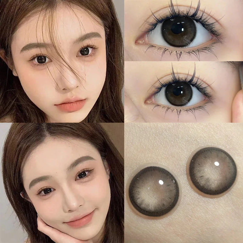 Qfdian 2PCS Contact Lenses with Degree -0.00 to-8.00 Blue Eye Green Korea Lens Purple Black Makeup Beauty Pupils Fast Delivery