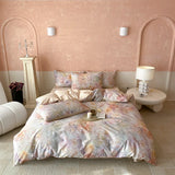 Qfdian 1000TC Egyptian Cotton Flowers Plant Prints Bedding Set Single Double Queen King Size Duvet cover Set Bed Sheet Pillowcases 4Pcs