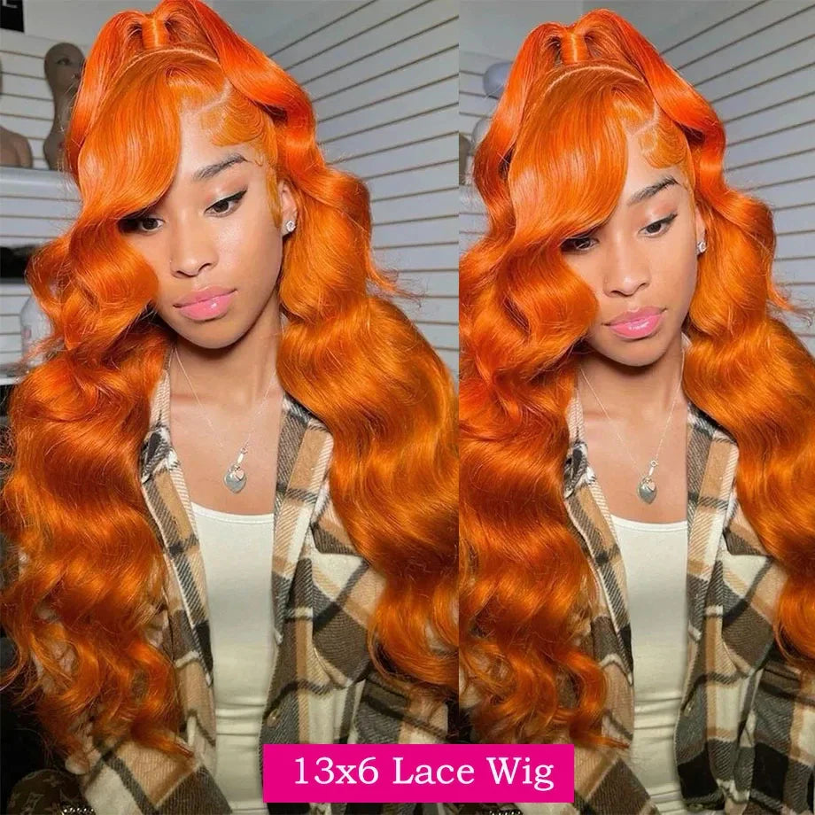 Qfdian 13x6 Hd Lace Frontal Wig Body Wave Orange Ginger Lace Front Wigs 100% Human Hair For Black Women 36 Inch Colored Wigs Brazilian