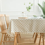 Qfdian Retro Small Flowers Rectangle Tablecloths Tassel Polyester Cotton Printed Table Covers for Living Room Kitchen Dining Decoration