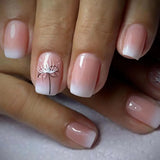 Qfdian  24Pcs Simple Square Head Press on Fake Nails with Glue Short French Nails Set Colorful Heart-shaped Pattern Design False Nail