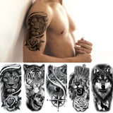 Qfdian  5pcs Waterproof Temporary Tattoo Sticker Lion Flower Snack Wolf Rose Tigar Dark Elegant Fake Tatto Flash Tatoo for Women Men