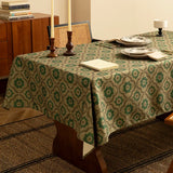 Qfdian  Tablecloth Rectangular Shape Atmosphere Linen Green Retro Antique Style Light Luxury High-end Dining Table Layout Easy To Clean
