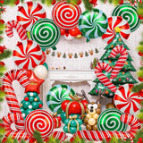 Qfdian  36Pcs Christmas Candy Balloons Kit Large Cane Swirl Candy Foil Balloons Red Green Foil Sweet Candies Theme Balloons