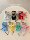 Qfdian Colorful summer leather fundas for iphone 15 pro max 13pro 14pro 15promax 12 14 13 ins bowknot rope pendant simple phone case