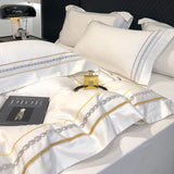 Qfdian 100% Egyptian Cotton Luxury Embroidery Hotel Style Bedding Set Queen King Size Duvet Cover Set Bed Sheet/Fitted Sheet Pillowcase