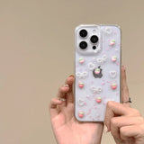 Qfdian Transparent Strawberry Pearl Bow Soft Phone Case for iPhone 16 Pro Max Fundas Cover for iPhone 11 12 13 14 15 Pro Max Back Cover