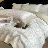 Qfdian Luxury Digital Printing Flowers and Plants Bedding Set Lyocell Eucalyptus Fiber Soft Silky Duvet Cover Bed Sheet Pillowcase 4Pcs