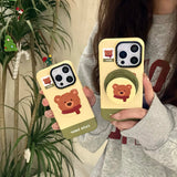 Qfdian Cartoon winter bear cute phone case for iphone 15pro 14promax 13promax 16 14 13 15 pro max magnetic stand holder ins fundas