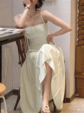 Qfdian  Elegant Vintage Women's White Chiffon Dress with Spaghetti Straps for Women Sleeveless Casual Partyidos Fashion Robe Clothes