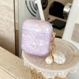 Qfdian Luxury Purple Pearly Shell Pendant Silicone Case For AirPods 1 2 3 4 pro 2 Wireless Bluetooth Earphone Accessories